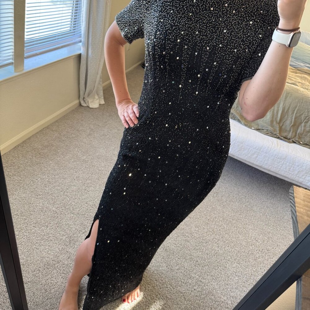 Vintage Stenay Black Silk Beaded Gown Size 10/12 - Picture 4 of 12